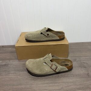 Used women Birkenstock Boston Suede Leather Taupe Soft Footbed  size 39